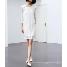 Moda Charme Pure White Stripe Chiffon Ladies Dress
